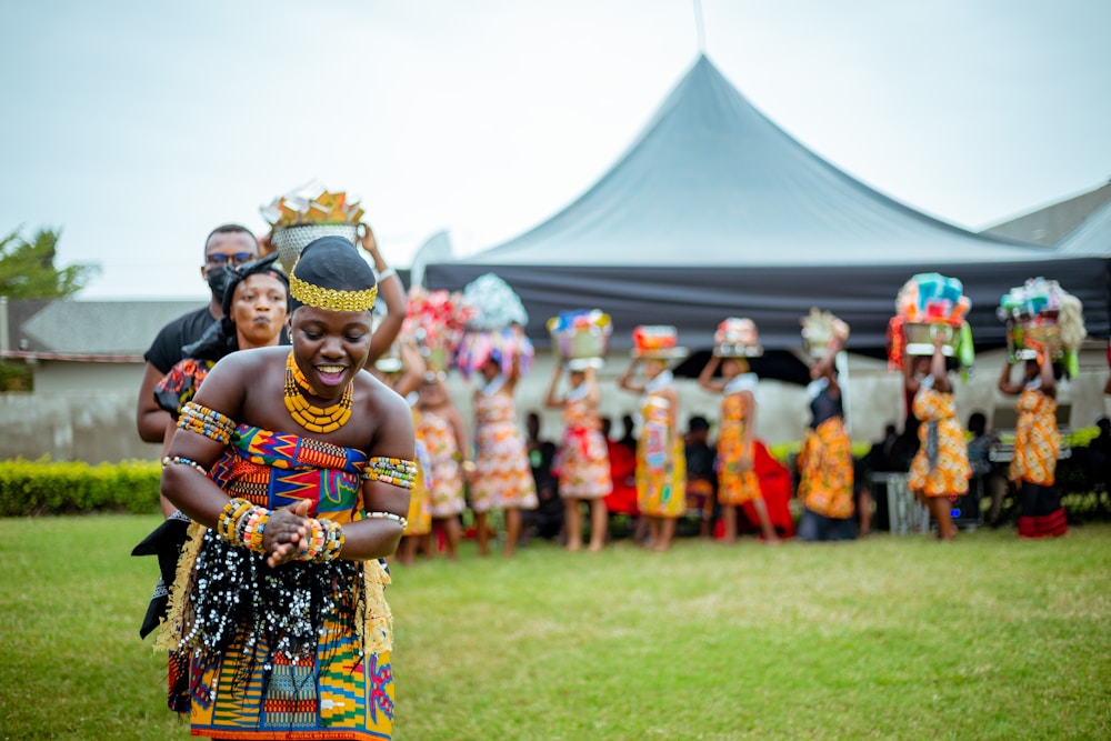 A Ghanaian family gathered in traditional dress for a knocking ceremony